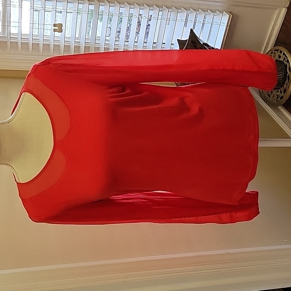 Antonio Melani red long sleeve top silk trim round neck stretch Size Medium NEW…